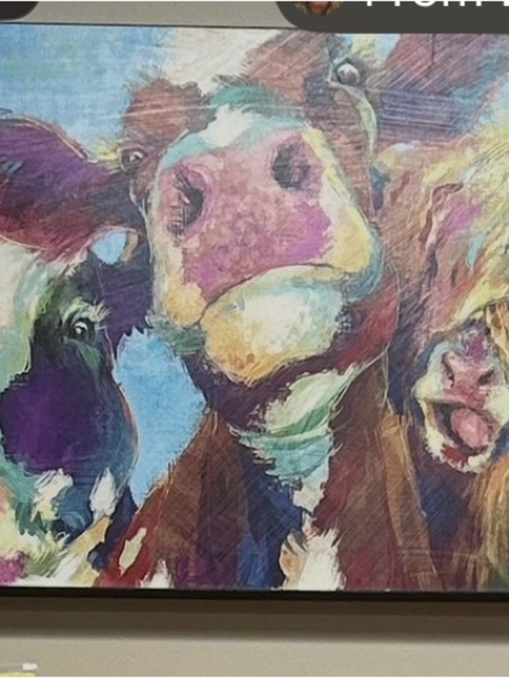 Colorful Cow Trio Canvas Art - Vibrant Pastel Painting